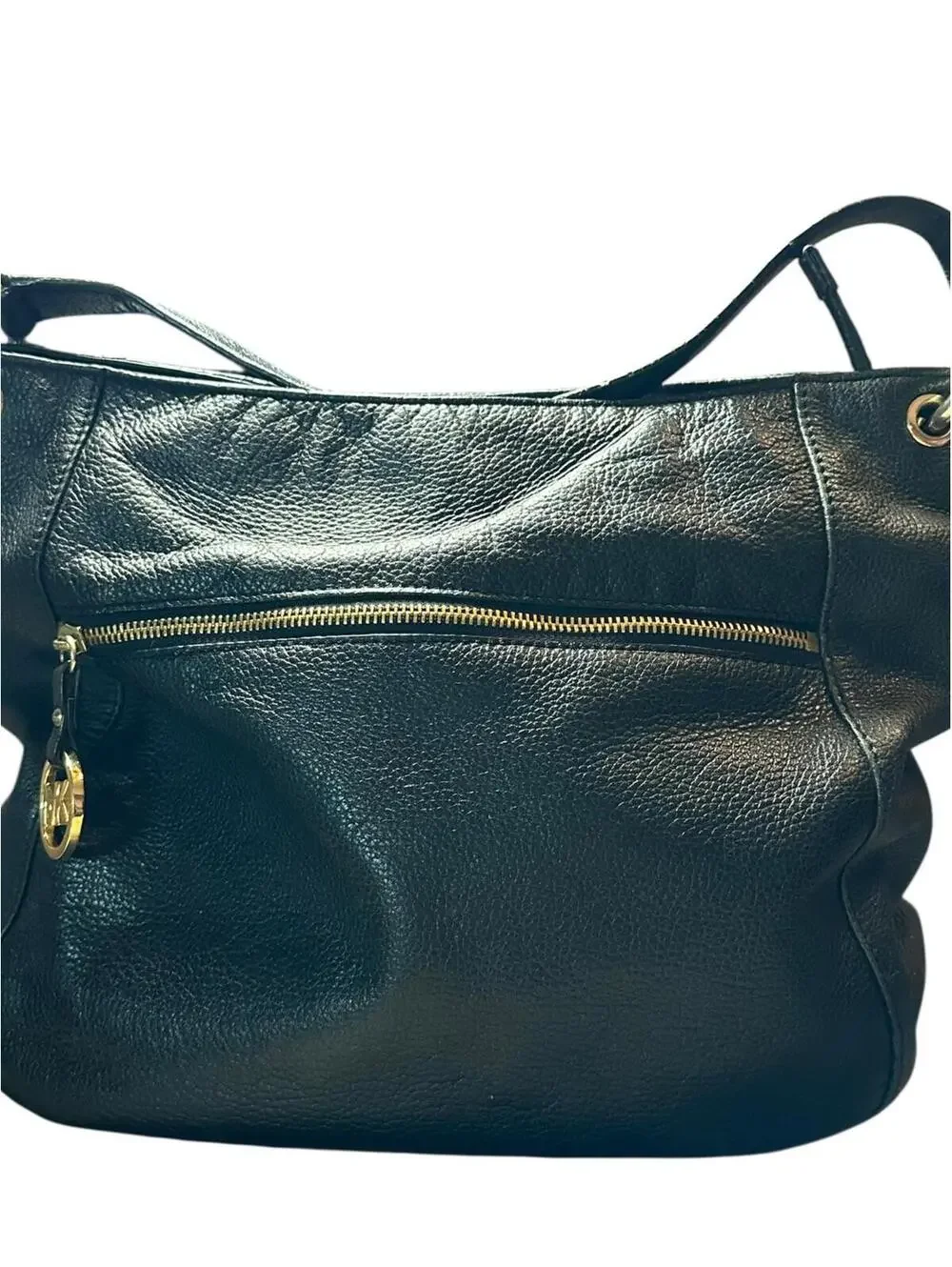 Michael Kors Black Leather Shoulder Bag with Gold Hardware